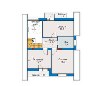 Схема - план мансардного этажа дома из пеноблоков с мансардой